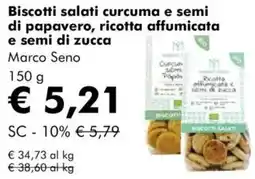 NaturaSì Biscotti salati curcuma e semi di papavero, ricotta affumicata e semi di zucca Marco Seno offerta