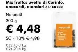 NaturaSì Mix frutta: uvetta di corinto, anacardi, mandorle e cocco naturasi offerta