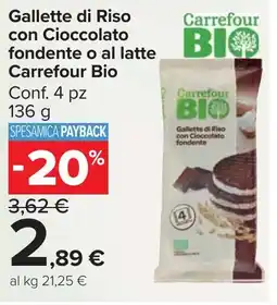 Carrefour Market Gallette di Riso con Cioccolato fondente o al latte Carrefour Bio offerta