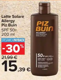 Carrefour Market Latte Solare Allergy Piz Buin 50+ SPF offerta
