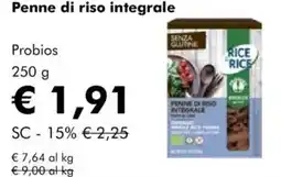 NaturaSì Penne di riso integrale Probios offerta