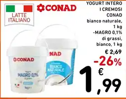 Spazio Conad Yogurt intero i cremosi conad bianco naturale, -magro 0,1% di grassi, bianco, offerta