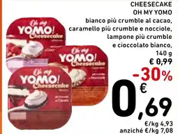 Spazio Conad Cheesecake oh my yomo bianco più crumble al cacao, caramello più crumble e nocciole, lampone più crumblee cioccolato bianco offerta