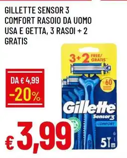 Famila GILLETTE SENSOR 3 COMFORT RASOIO DA UOMO USA E GETTA, 3 RASOI + 2 GRATIS offerta