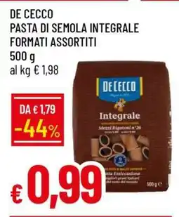 Famila DE CECCO PASTA DI SEMOLA INTEGRALE FORMATI ASSORTITI offerta