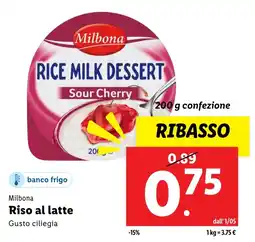 Lidl Milbona Riso al latte offerta