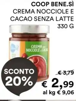 Coop Radenza Coop bene.sì crema nocciole e cacao senza latte offerta
