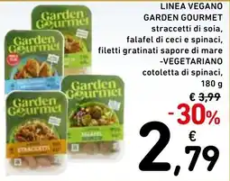 Spazio Conad Linea vegano garden gourmet straccetti di soia, falafel di ceci e spinaci, filetti gratinati sapore di mare - offerta