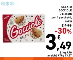 Spazio Conad Gelato gocciole 2 biscotti per 4 pacchetti, offerta