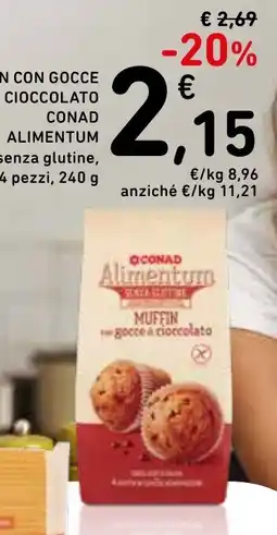 Spazio Conad Muffin con gocce di cioccolato conad alimentum senza glutine, offerta