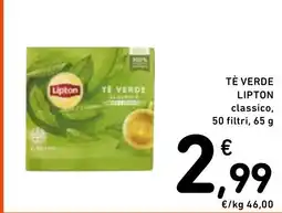 Spazio Conad Tè verde lipton classico, 50 filtri, offerta