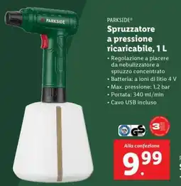 Lidl PARKSIDE Spruzzatore a pressione ricaricabile, 1 L offerta