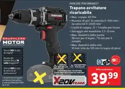 Lidl Trapano avvitatore ricaricabile PARKSIDE PERFORMANCE offerta