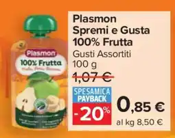 Carrefour Plasmon Spremi e Gusta 100% Frutta offerta