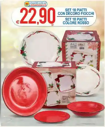 MD Discount Set 18 piatti con decoro fiocchi / colore rosso offerta