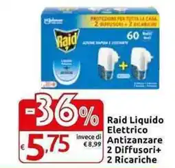 Carrefour Express Raid Liquido Elettrico Antizanzare 2 Diffusori+ 2 Ricariche offerta
