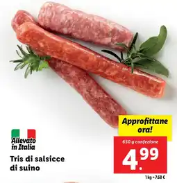 Lidl Tris di salsicce di suino offerta