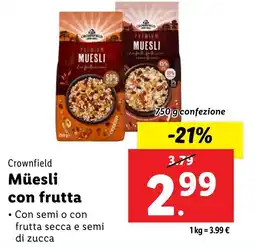 Lidl Crownfield Müesli con frutta offerta