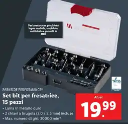 Lidl PARKSIDE PERFORMANCE Set bit per fresatrice, 15 pezzi offerta