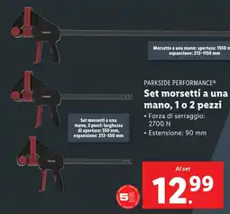 Lidl PARKSIDE PERFORMANCE Set morsetti a una mano, 1 o 2 pezzi offerta
