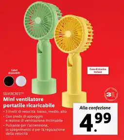 Lidl SILVERCREST Mini ventilatore portatile ricaricabile offerta