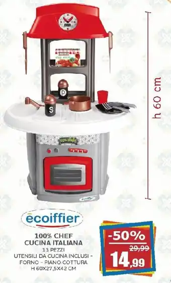 Happy Casa ecoiffier 100% Chef Cucina Italiana 13 pezzi offerta