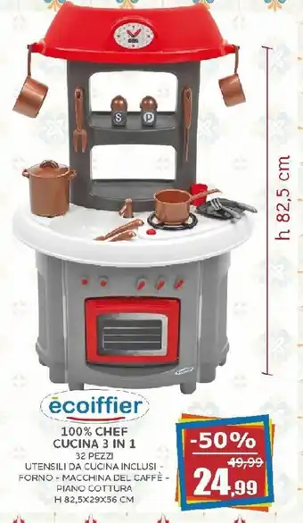 ecoiffier 100% Chef Cucina 3 in 1 32 pezzi