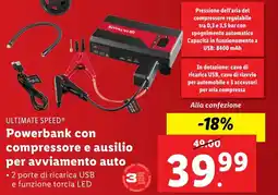 Lidl ULTIMATE SPEED Powerbank con compressore e ausilio per avviamento auto offerta