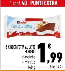 Conad 5 Kinder Fetta al Latte Ferrero offerta