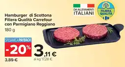Carrefour Hamburger di Scottona Filiera Qualità Carrefour con Parmigiano Reggiano offerta