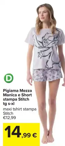 Pigiama Mezza Manica e Short stampa Stitch tg s-xl