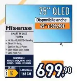 Unieuro Hisense SMART TV QLED 75E7HQ offerta