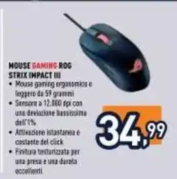 Unieuro Mouse Gaming ROG Strix Impact III offerta