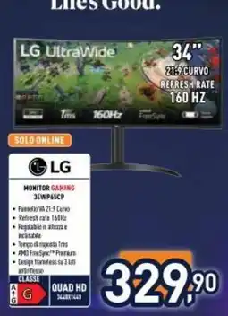 Unieuro LG Monitor Gaming 34WP65CP offerta