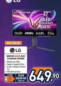Unieuro LG Monitor Gaming OLED UltraGear 27GR95QE offerta