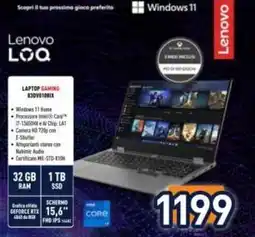 Unieuro Lenovo LOQ Laptop Gaming 83DV001BIX offerta