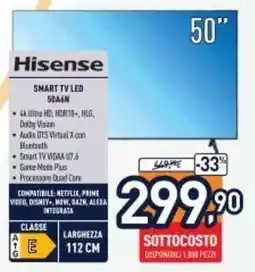 Unieuro Hisense SMART TV LED 50A6N offerta