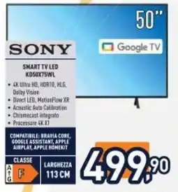 Unieuro Sony Smart TV LED KD50X75WL offerta