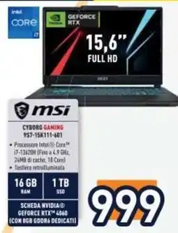 Unieuro MSI Cyborg Gaming 15,6'' offerta