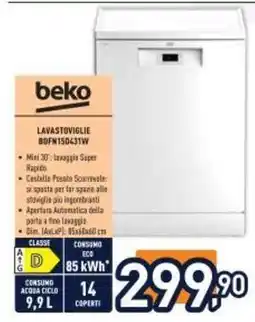 Unieuro BEKO LAVASTOVIGLIE BDFN15431W offerta