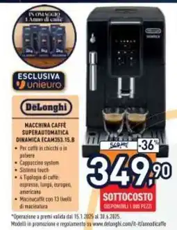 Unieuro DeLonghi Macchina Caffè Superautomatica Dinamica ECAM353.15.B offerta