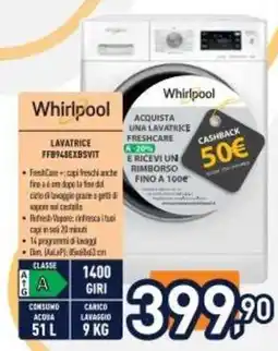 Unieuro Whirlpool Lavatrice FFB9448BVSIT offerta