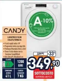 Unieuro CANDY LAVATRICE SLIM CO4 27/1TWM61S offerta