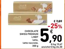 Spazio Conad Chocolate swiss premium lindt latte nocciole, offerta