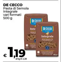 Coop DE CECCO Pasta di Semola Integrale offerta