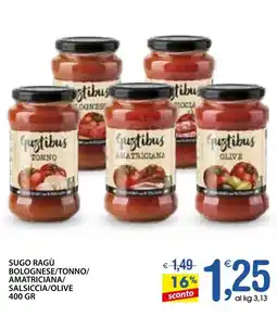 Qui Discount Sugo ragù bolognese/tonno/ amatriciana/ salsiccia/olive offerta