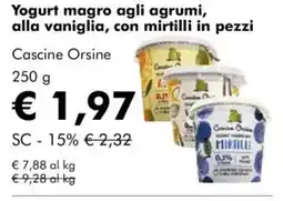 NaturaSì Yogurt magro agli agrumi, alla vaniglia, con mirtilli in pezzi Cascine Orsine offerta