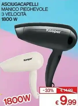 Asciugacapelli manico pieghevole 3 velocità 1800w