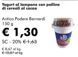 NaturaSì Yogurt al lampone con palline di cereali al cacao Antico Podere Bernardi offerta