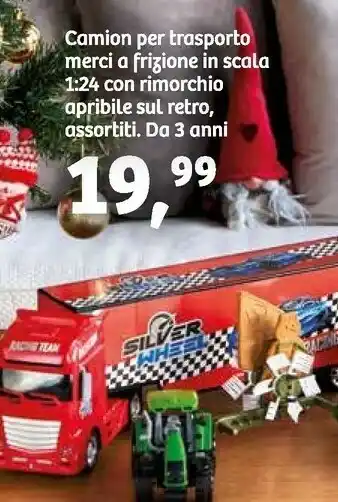 Camion per trasporto merci a frizione in scala 1:24 con rimorchio apribile sul retro, assortiti da 3 anni